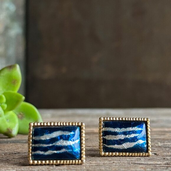 Blue Cuff Links w/ Foil Abstract Design - Picture 6 of 7